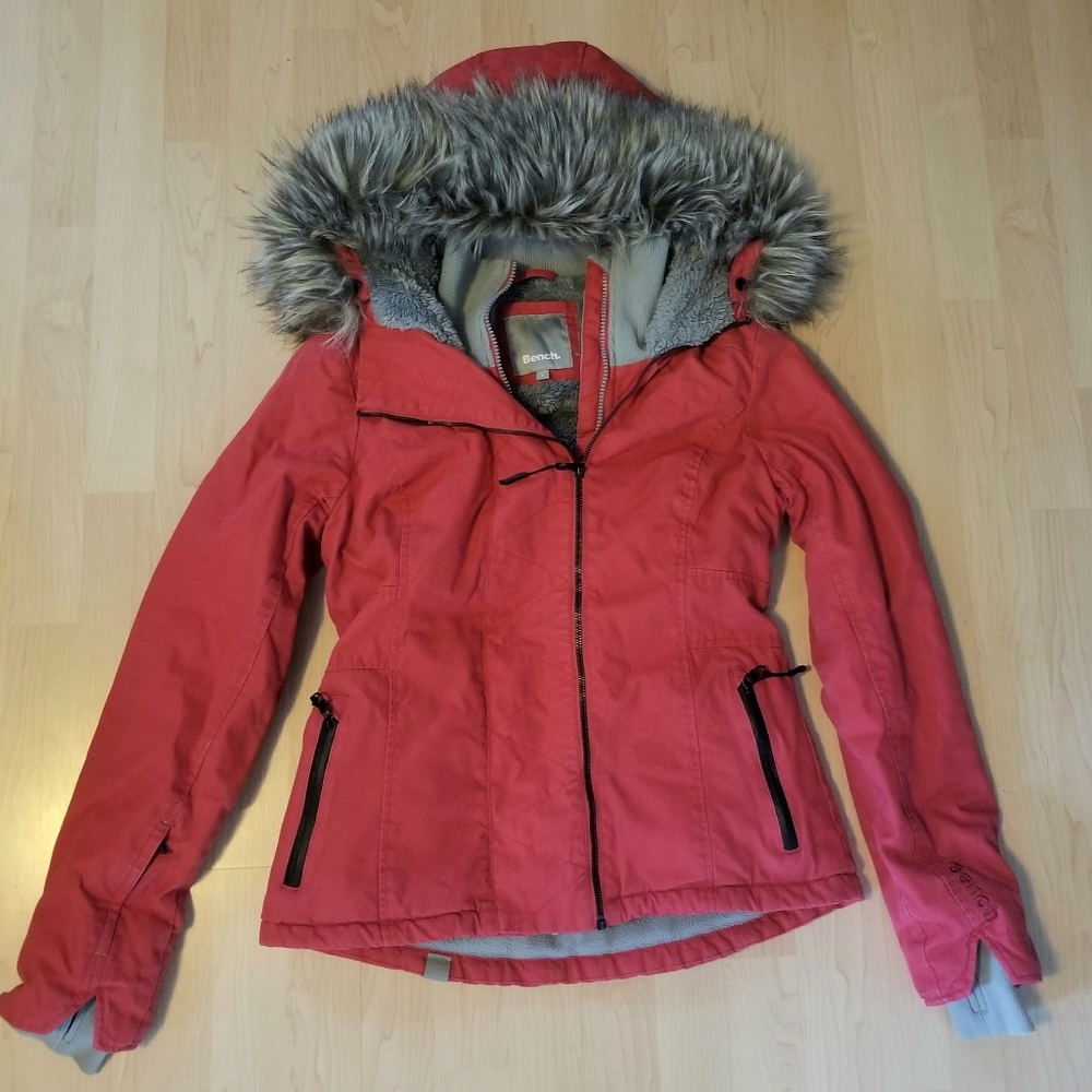 Winter jacket, faux fur lined hood, fleece lining